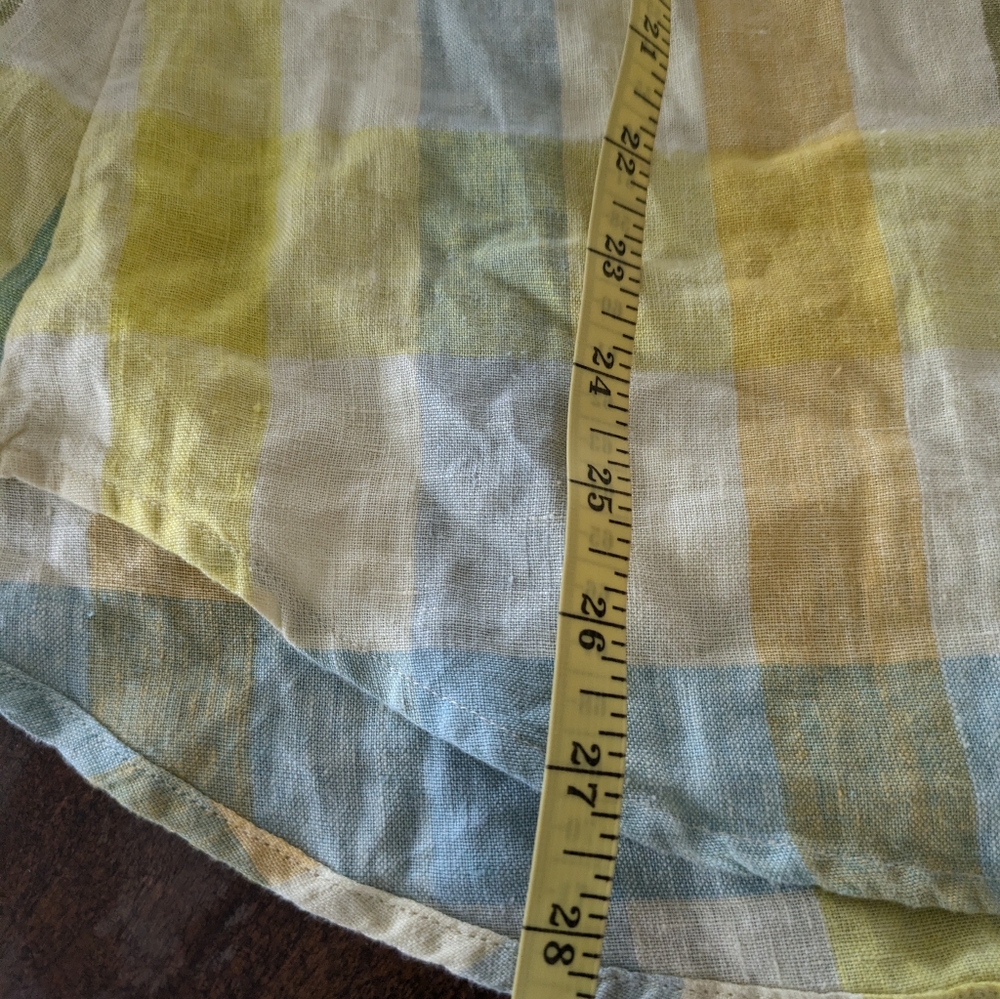Soft‎ Surroundings Avalon Plaid 100% Linen Button Up Shirt Small Yellow Green - Picture 6 of 8